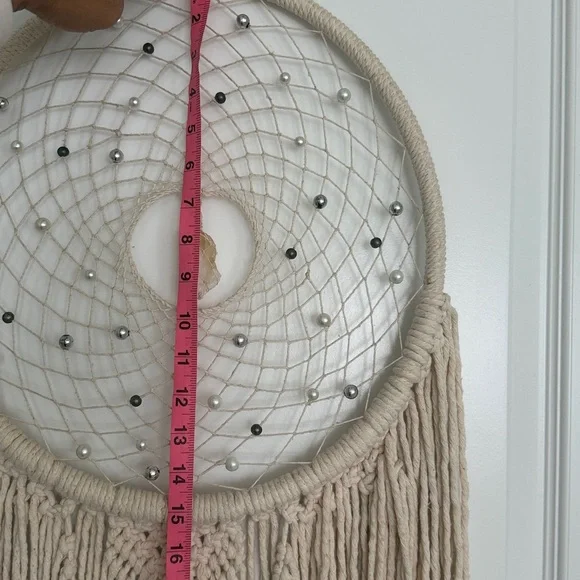 Handcrafted Cream Dreamcatcher with Fringe XL 49 Length - Picture 8 of 9